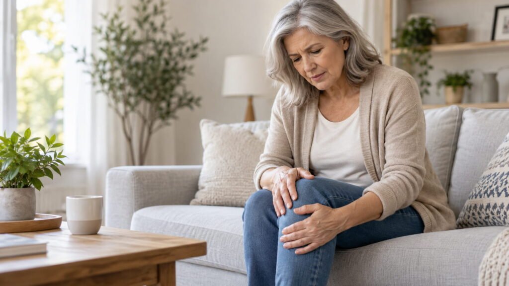 Arthritis flare-up causing temporary knee discomfort at home