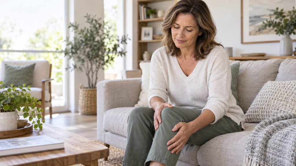 Menopause joint pain causing mild knee stiffness at home