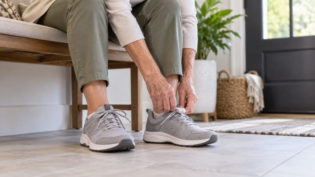 Walking shoes for arthritis being fitted for comfortable mobility